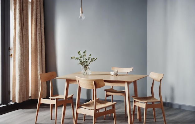 a dining room with a wooden table and chairs, a 3D render, by Johan Lundbye, featured on dribble, mi