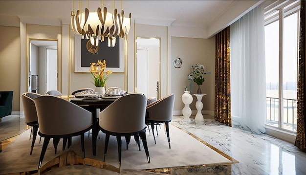 Dining set in modern luxury dining room interior