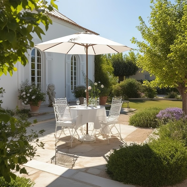 dining table in a lush garden