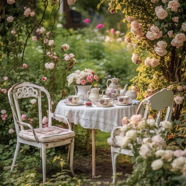 울창 한 정원 에서 식탁