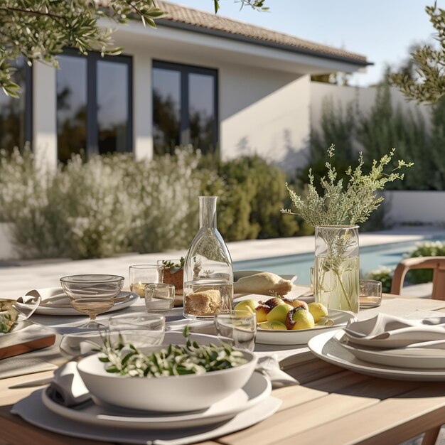 dining table in a lush garden