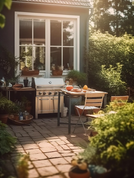 dining table in a lush garden