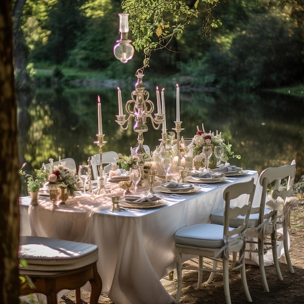 dining table in a lush garden