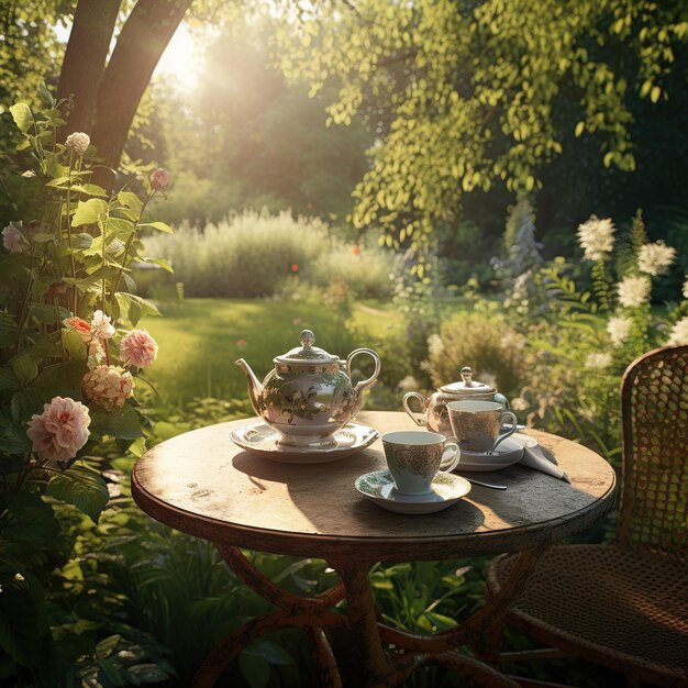 dining table in a lush garden