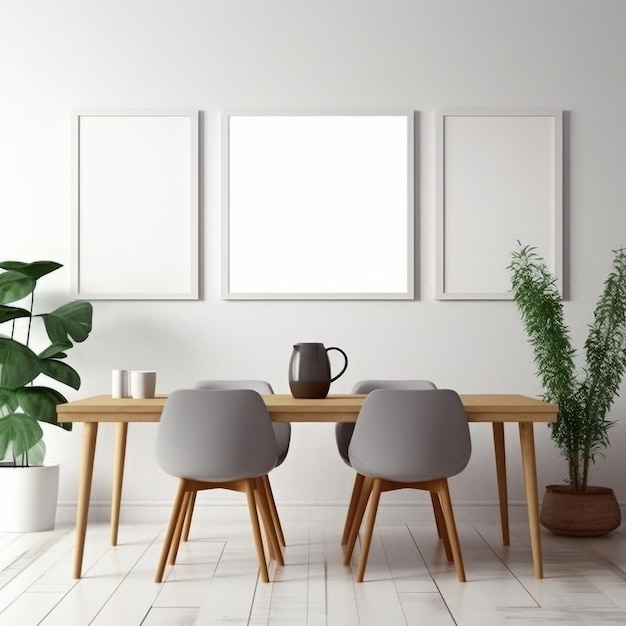 Dining Table Portrait Picture Frame On White Wall