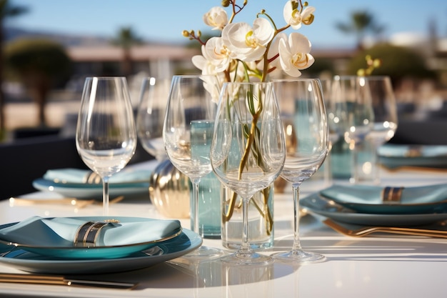 обеденный стол и столовые приборы с мягким цветом рекламной фотографии еды