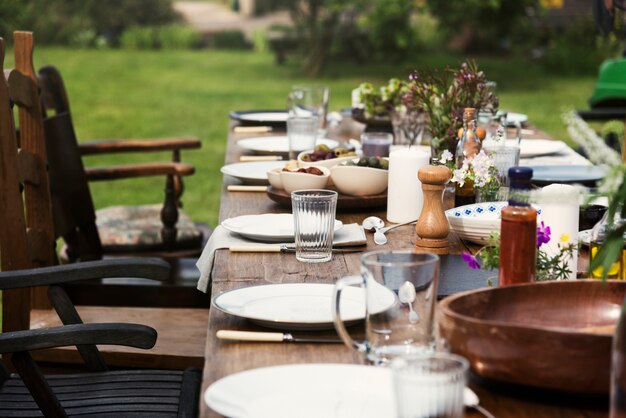 Dining Table Setting Outdoors Concept