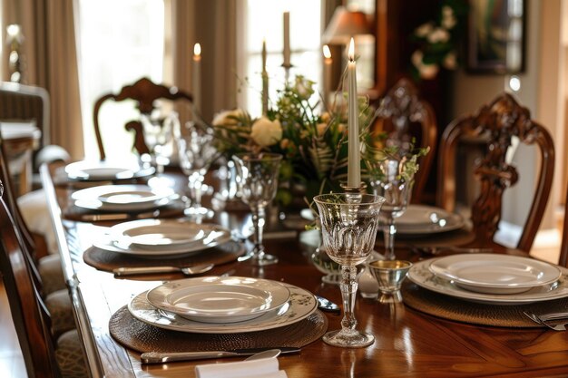 Photo dining table with plates ready for a meal