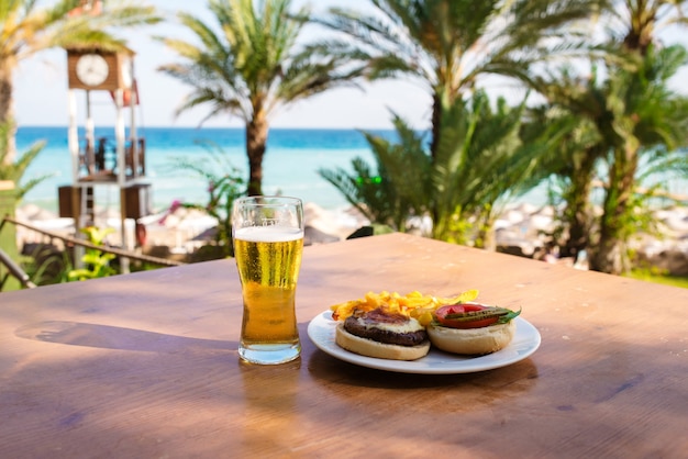 Dinner on the background of the sea