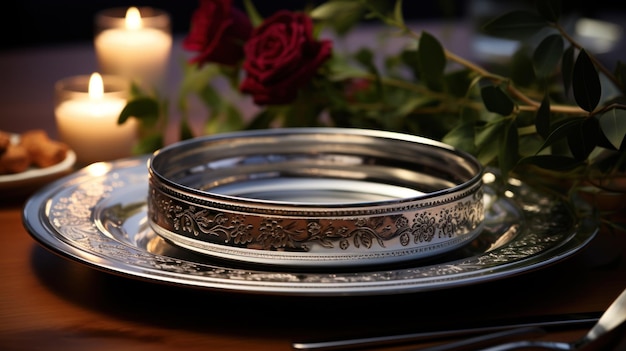 Photo a dinner plate made of silver uhd wallpaper