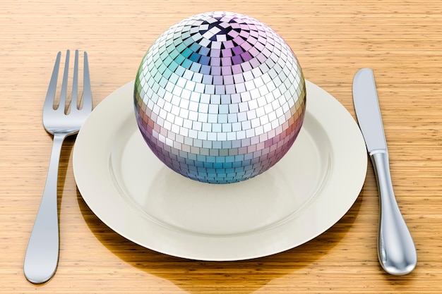 Dinner plate with disco ball mirror 3D rendering