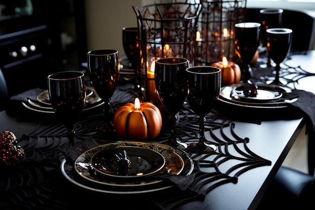 Dinner in the style of Halloween Halloween decorations AI Generation