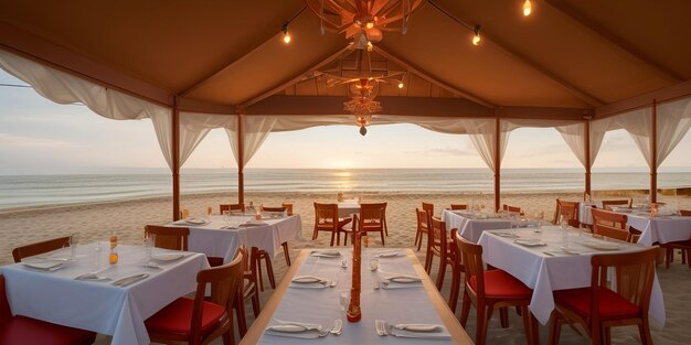 Dinner table in beach restaurant