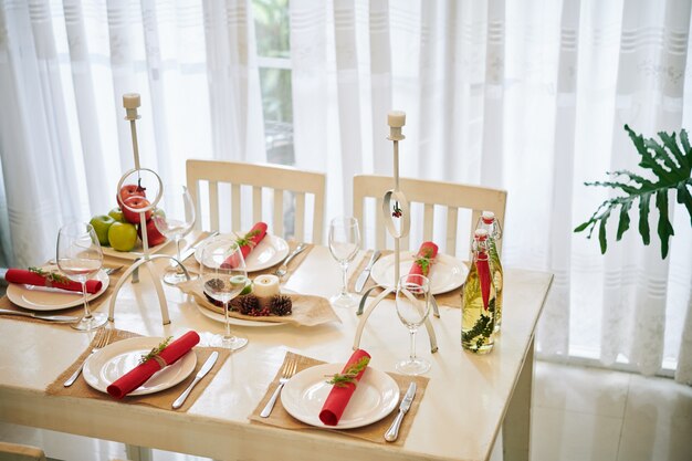 Dinner table decorated for Christmas