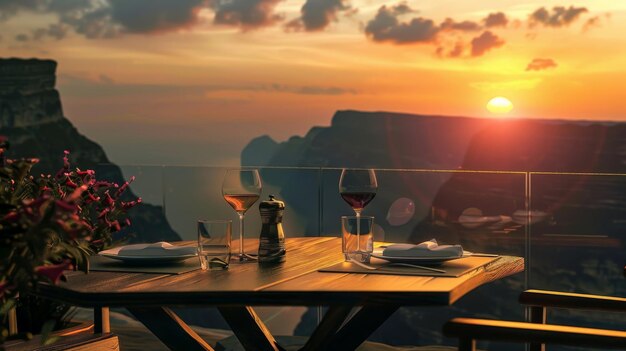 Dinner table overlooking the sunset