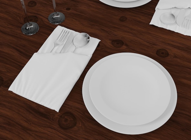 Dinner Table Setting on Wooden Table