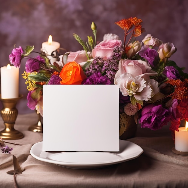 Photo dinner table with sophisticated floral decoration