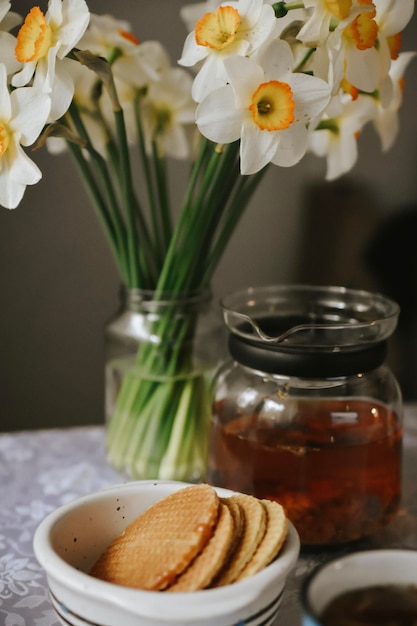 Dinner table with tea cups