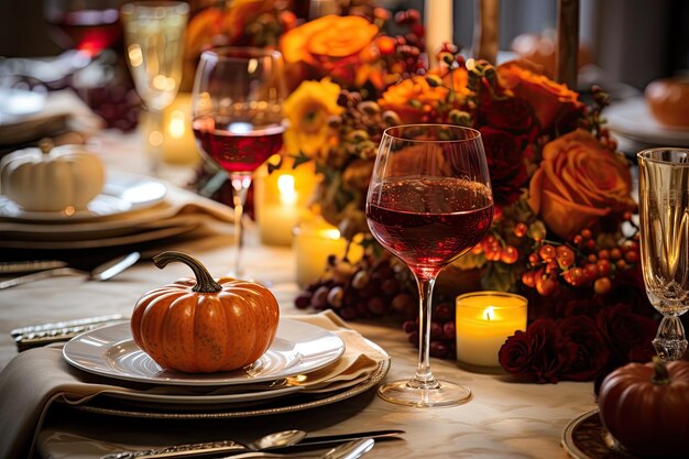 感謝祭の夕食のテーブル 優雅な装飾