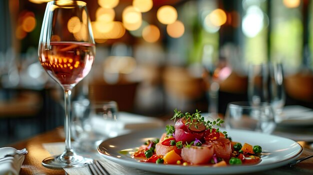 Dinner with Accompaniments and Wine in Elegant Restaurant Setting