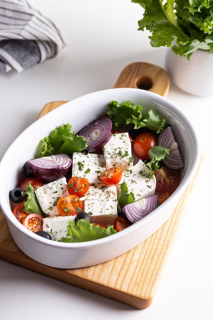 Dinner with baked greek feta cheese