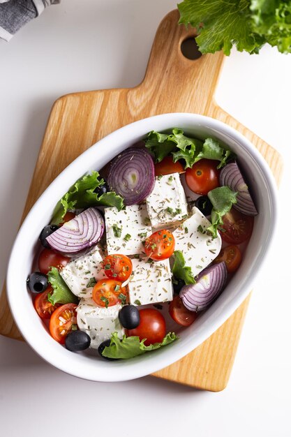 Dinner with baked greek feta cheese