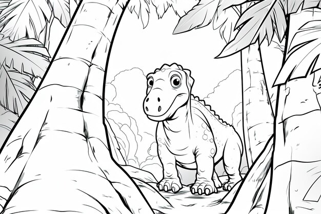 Dino Day Out Children's Jungle Coloring Scene