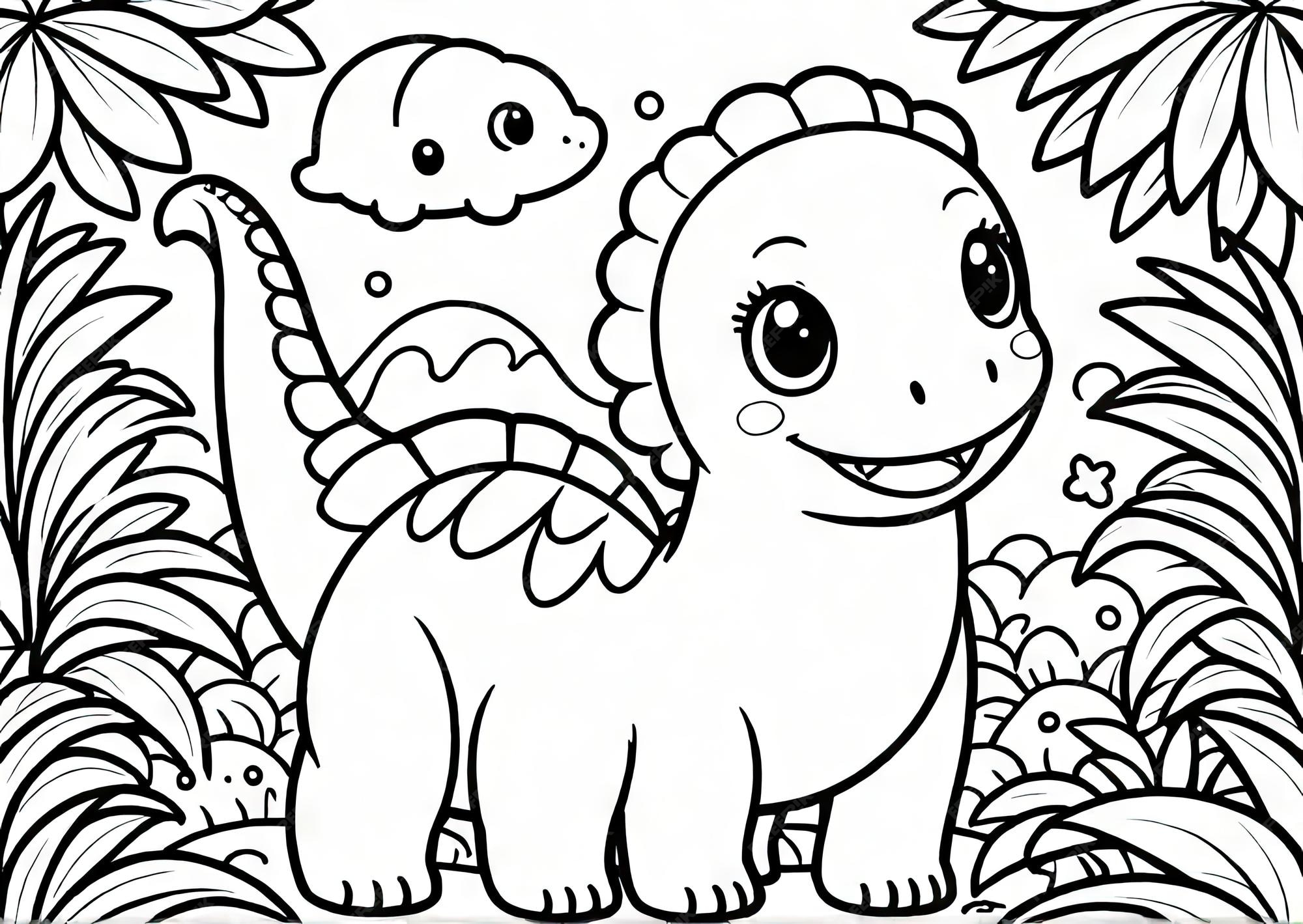 Premium Photo Dino Discovery Cute Kawaii Dinosaur Coloring Page in
