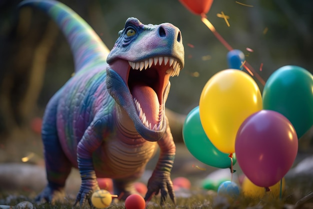 Foto dinosauro alla festa per bambini generativa ai