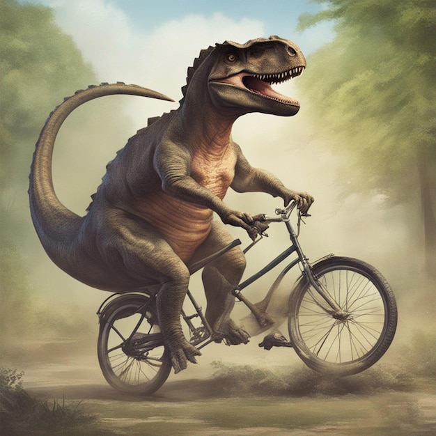 dinosaur on Cycle fantasy photo ai generated art