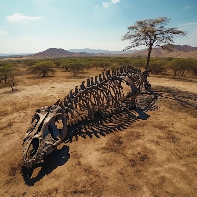 dinosaur fossil in the savannah