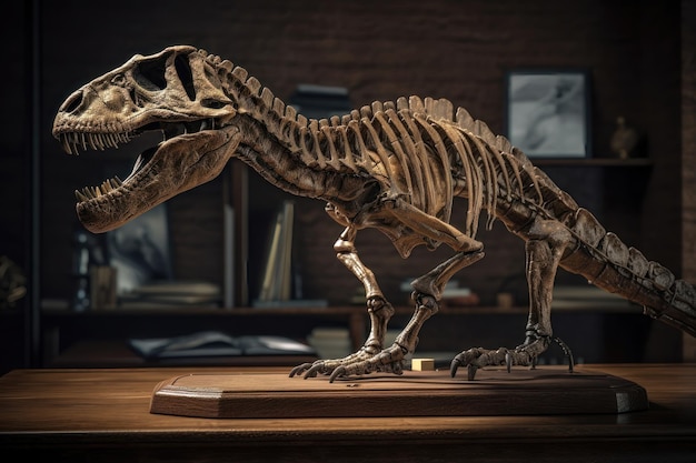 Photo dinosaur fossil tyrannosaurus rex found by archaeologists ai generated