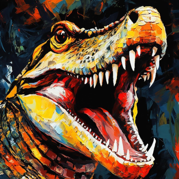 Photo dinosaur head closeup digital painting