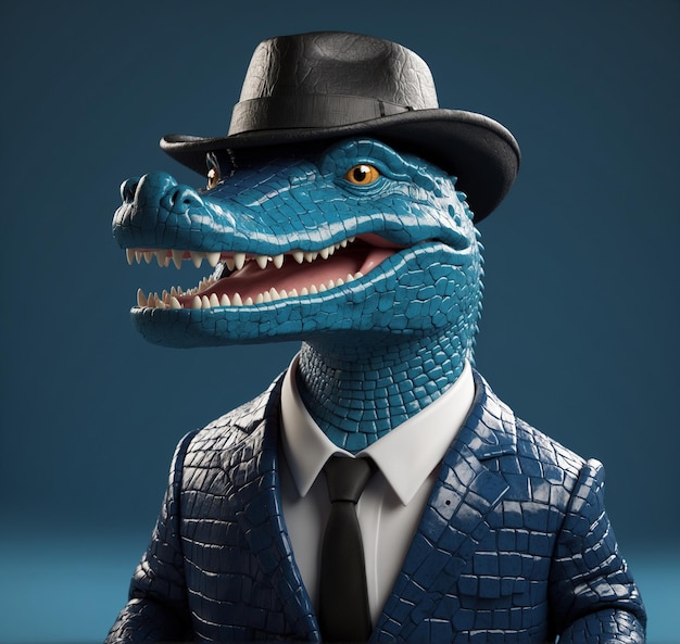 голова динозавра с шляпой и галстуком