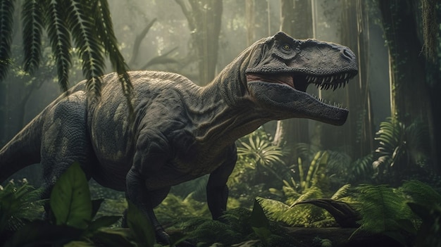 Foto dinosauro nella giungla ia generativa