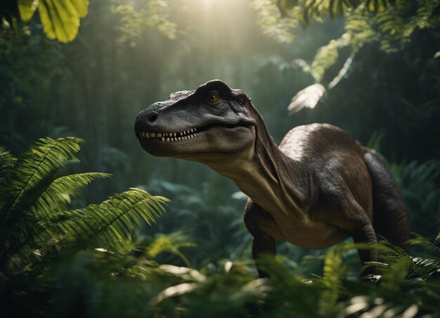 A dinosaur in jungle