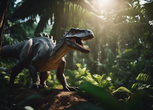 Foto un dinosauro nella giungla