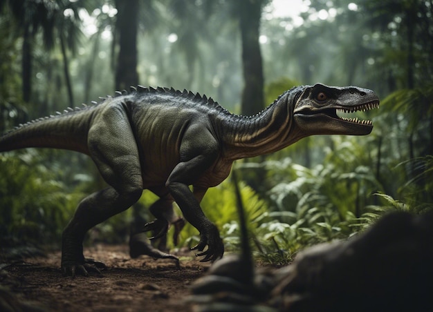 Foto un dinosauro nella giungla