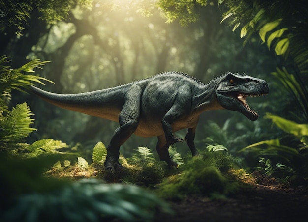 A dinosaur in jungle