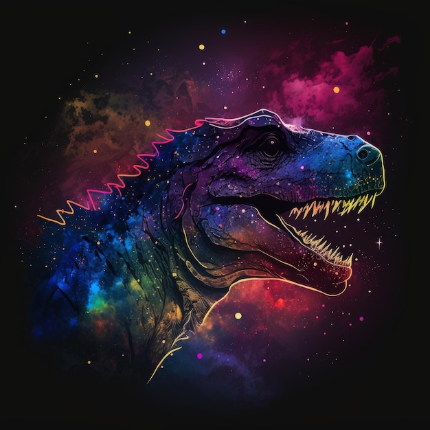 Dinosaur Majestic Cosmic T REX in a vibrant Nebula vector generative AI