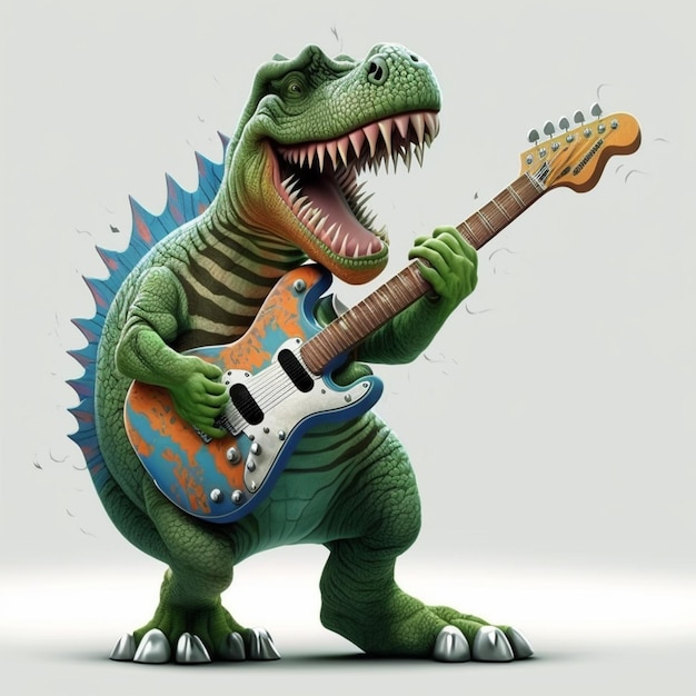 Dinosaur playing a guitar vector illustration