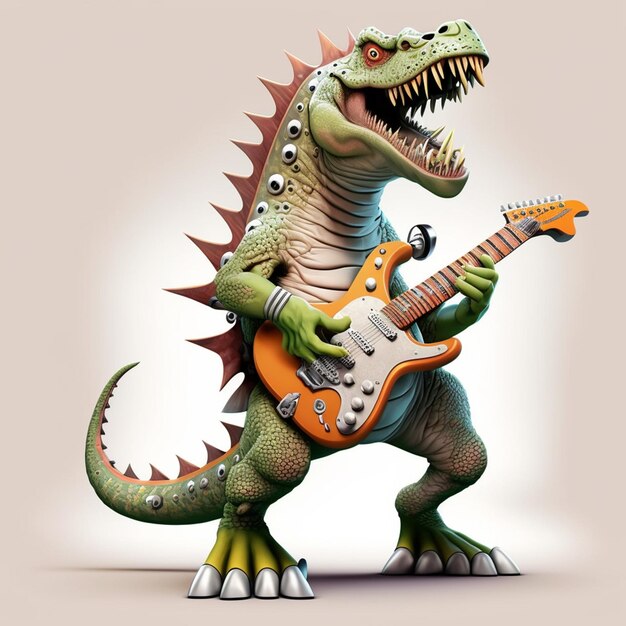 Photo dinosaur playing a guitar vector illustration