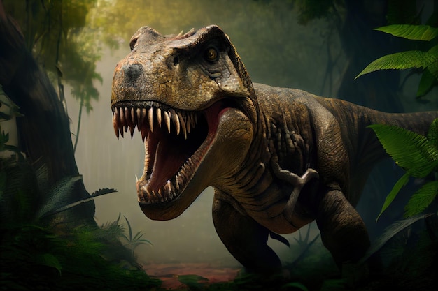 Dinosaur Rex in the jungle Generative AI