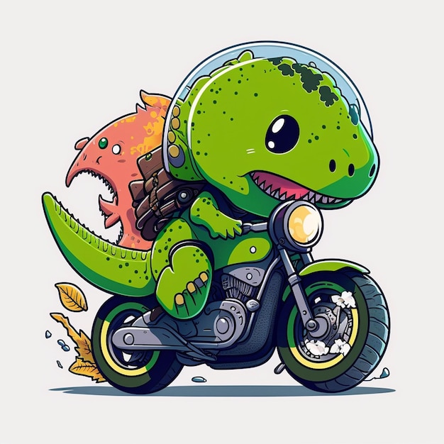 Foto illustrazione vettoriale di un dinosauro che guida una motocicletta