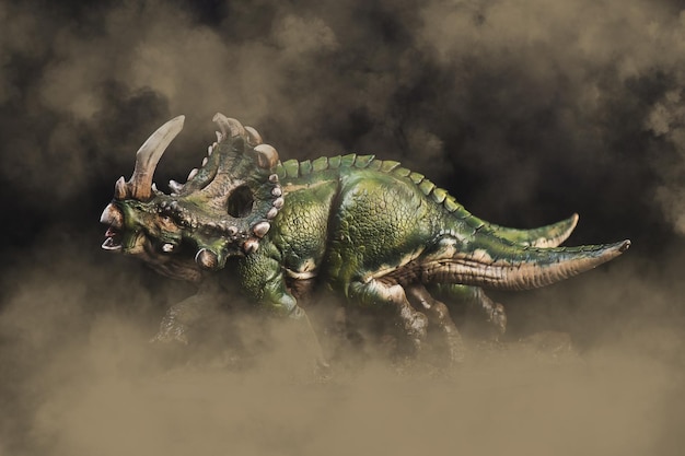 Photo dinosaur sinoceratops in the dark