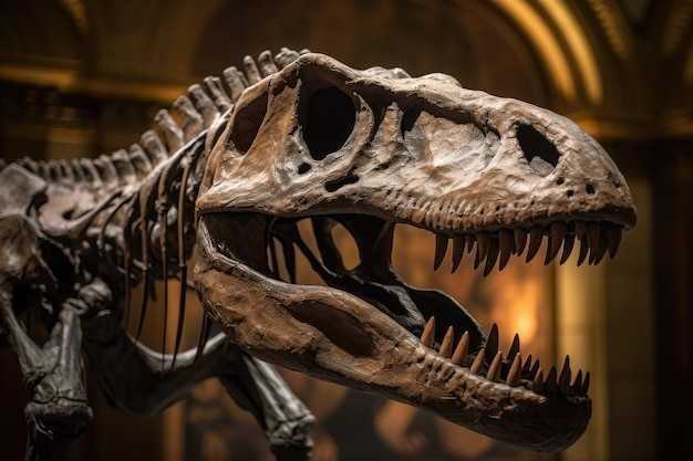 Photo dinosaur skeleton exhibit in a natural history museum generative ai