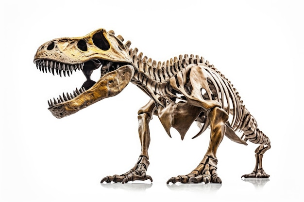 Dinosaur skeleton on white background