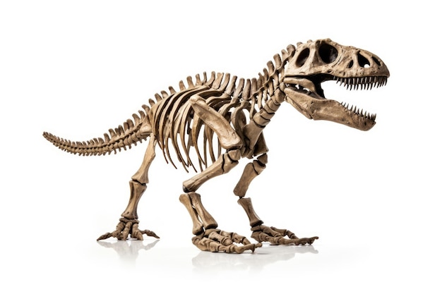 Dinosaur skeleton on white background