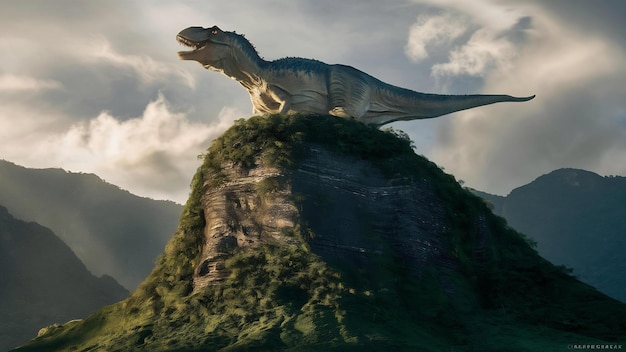 Динозавр на вершине горной скалы
