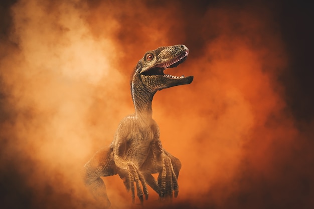 공룡, 연기 배경에 Velociraptor